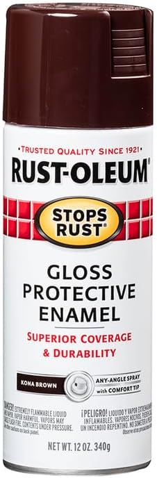 Rust-Oleum 267112-6PK Stops Rust Spray Paint, 12 oz, Gloss Kona Brown, 6 Pack
