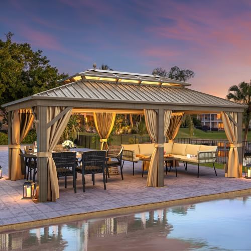 YITAHOME 12x20 ft Hardtop Gazebo with Nettings and Curtains