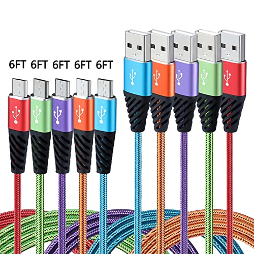 Teyssor Micro Usb Cable 6Ft 5-Pack Long Android Charger Cable Nylon Braided Cell Phone Charger Android Fast Charging Cord Compatible With Samsung Galaxy S6 S7 Edge J7,Lg,Htc,Motorola,Sony,Xbox,Blue #TOP11