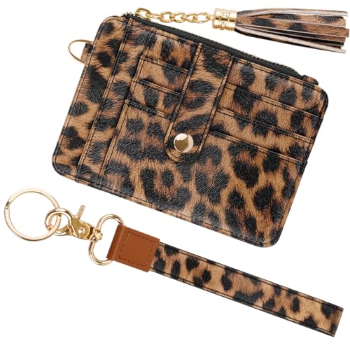 Porte-cartes de crédit fin cuir léopard femme avec fenêtre d'identification