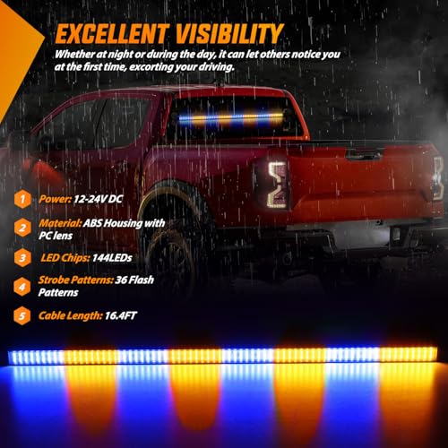 Image of Nilight 144LED Traffic Advisor Strobe Light Bar with Controller Amber Blue | Emergency Warning Lights Hazard Interior Front /Rear Windshield Flashing for Cars Plow Trucks Construction Vehicles