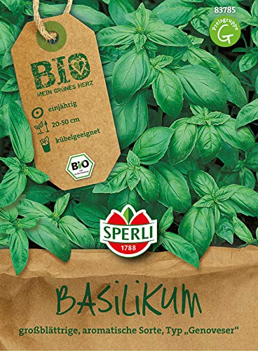 Sperli BIO Basilikumsamen 83785 – großblättrige Sorte im Typ 'Genoveser' - Inhalt für circa 300 Pflanzen - Kräutersamen, Kräuterpflanzen, Saagut