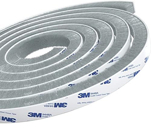 Tapel Brush Weather Stripping with 3M 9448 Adhesive - Super Strength Sealant Weather Temperature Resistant - Draught Excluder Sealing Strip for Window, Doors, Garage - 16ft(L) x 0.35in(W) x 0.35in(T)