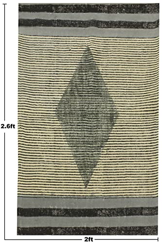 Tapis bohème en coton imprimé main chambre et entrée 1,5m
