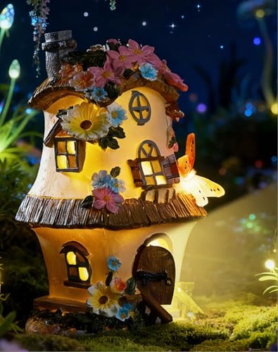 FHNQRQN Fairy Garden Houses Fairy Houses Fairy Houses for Outside Fairy Garden Houses Outdoor Solar Fairy Garden gnome House Fairy Garden Fairy Garden Accessories for Women Gift/Teenage Gift