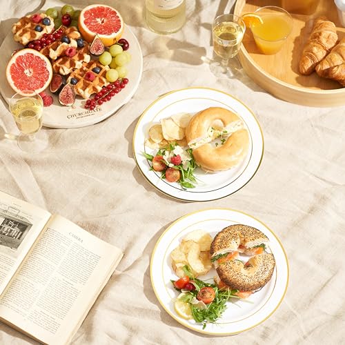 Matana 25 Piatti in Plastica Bianca Premium con Bordo Dorato, 26cm - Eleganti, Resistenti e Riutilizzabili - Matrimoni, Compleanni, Battesimi, Natale, Barbecue, Feste - immagine 6