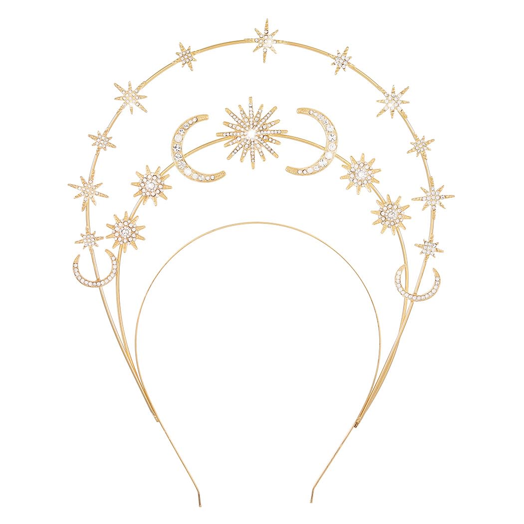 Zoestar Star Halo Crown Headband Rhinestone Star Goddess Headpiece Celestial Hair Accessories for Women