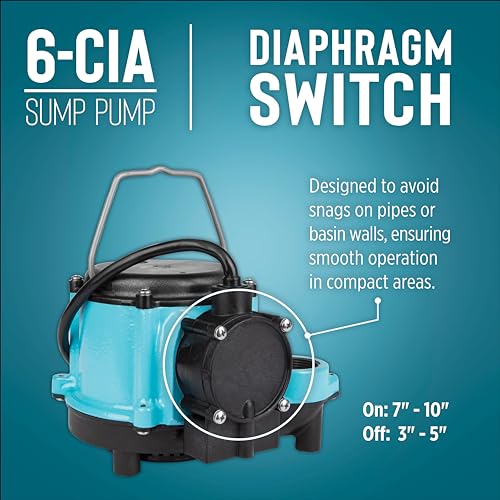 Image of Little Giant 6-CIA-RS 115 Volt, 1 /3 HP, 2760 GPH Cast Iron Sump Pump with Piggyback Diaphragm Switch and 10-Ft. Cord, Blue, 506267