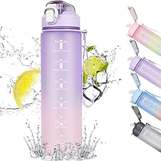 CodiCile Motivational water bottle,1L Sports Water Bottle with Straw and Time Markings,Leakproof Time Water Bottle with BPA Free Lid for Sports Gym Office Camping Running (1000ml, Gradient Purple)
