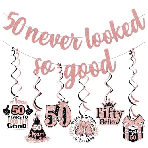 50 Never Looked So Good Banner 50th Birthday Party Decorations for Women Happy 50th Birthday Banner 50th Anniversary Rose Gold Glitter Birthday Party Decorations