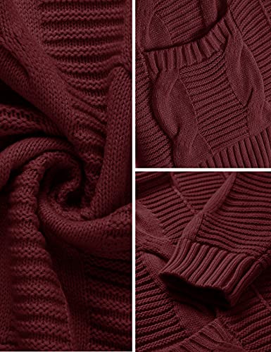 Merokeety Women's Long Sleeve Cable Knit Cardigan Sweaters Open Front Fall Outwear Coat Wine #TOP5