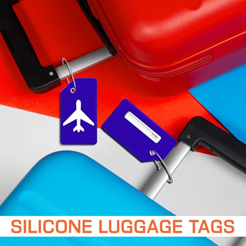 Image of Storite Luggage Tags, Silicon Luggage Tags with Steel Loop Travel Bag Tags for Easily Identification of Bags (3, Deep Blue)