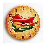 Southwestern Chili Peppers Wall Clock Modern Farmhouse Kitchen Wood Clock 10 Inch Silent Non-Ticking