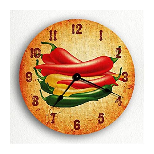 Southwestern Chili Peppers Wall Clock Modern Farmhouse Kitchen Wood Clock 10 Inch Silent Non-Ticking Wooden Wall Clocks Battery Operated Living Room Bedroom Kitchen Farmhouse Decor Christmas Birthday #TOP9