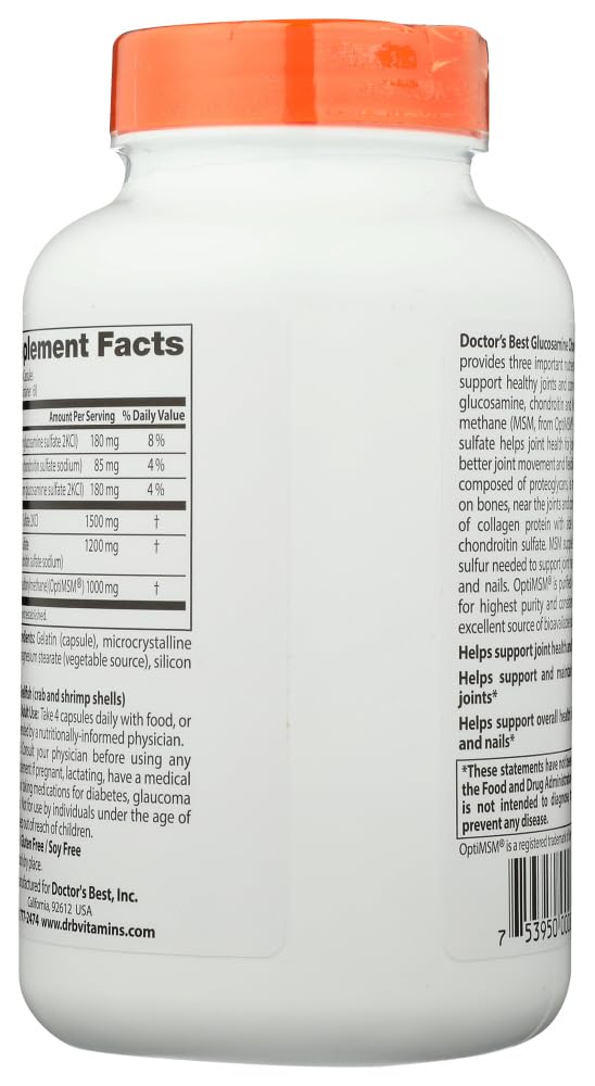 Doctor's Best Glucosamine Chondroitin MSM with OptiMSM, 240 Capsules