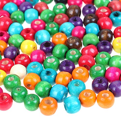 730pcs 10mm Assorted Color Wooden Beads, Painted Round Wooden DIY Craft Production Project Large Hole Wooden Spacer Beads for Kids and Adult Jewelry Making Supplies
