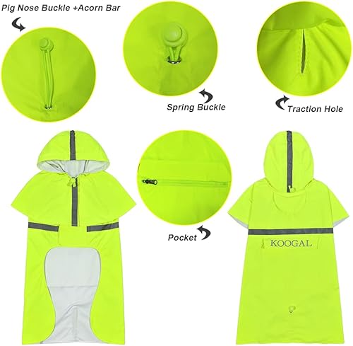Miniatura 4 de KOOGAL Impermeable para perros grandes para mascotas, poncho impermeable para perros medianos y grandes, chaqueta de ropa (4XL, verde)