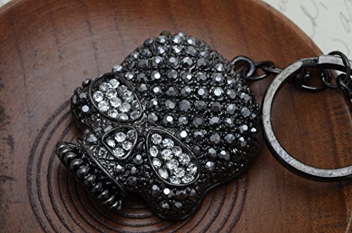 Alilang Skull Head Key Chain Gunmetal Tone Grey Rhinestones Gothic Creepy Black2