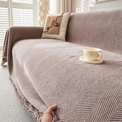 FANSU Telo Copridivano 1 2 3 4 Posti, Tessitura Jacquard Copriletto Matrimoniale Multiuso Copritutto, Coperta Copridivano Antiscivolo Reversibile Coperta Decorativa per Divano (Caffè,180x180cm)