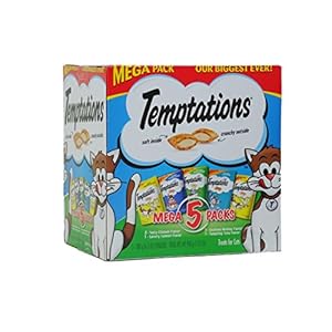 TEMPTATIONS Classic Crunchy and Soft Cat Treats Mega Pack, (5) 6.3 oz. Pouches