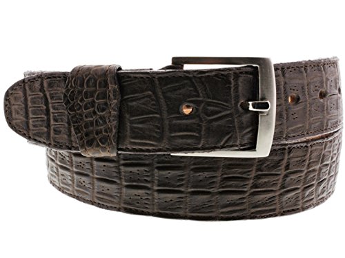 El Presidente Mens Brown Crocodile Belly Pattern Cowboy Belt Removable Buckle