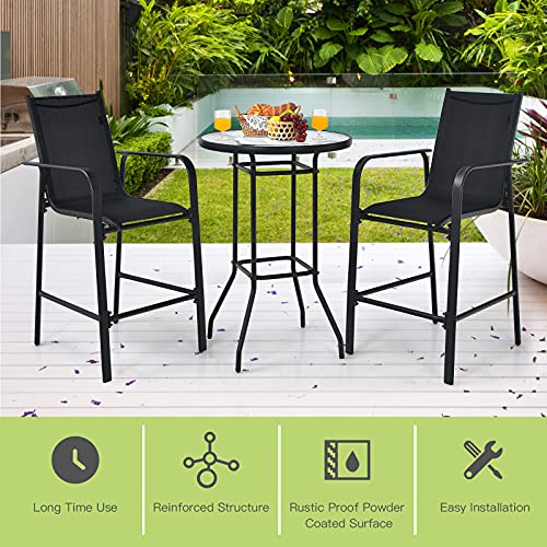 Tangkula 3 Pieces Outdoor Patio Bar Set, Outdoor Bistro Set With 2 Bar Stools And 1 Tempered Glass Bar Table, Bar Height Patio Table And Stools Set For Backyard, Garden, Lawn (Black) #TOP5