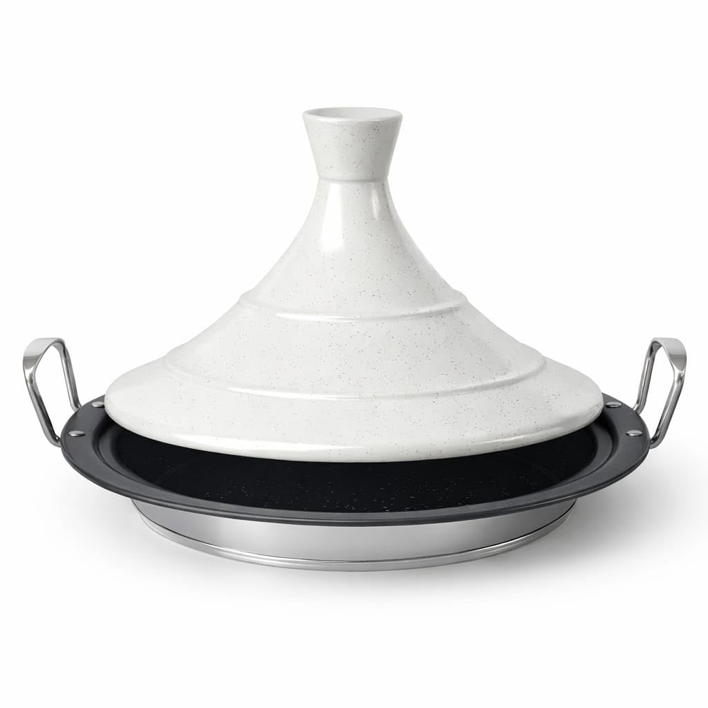 Tajine en revêtement anti-adhésif, Plat à Tajine, Acier Inoxydable, Compatible tous feux y compris Induction, Lave Vaisselle (34CM)