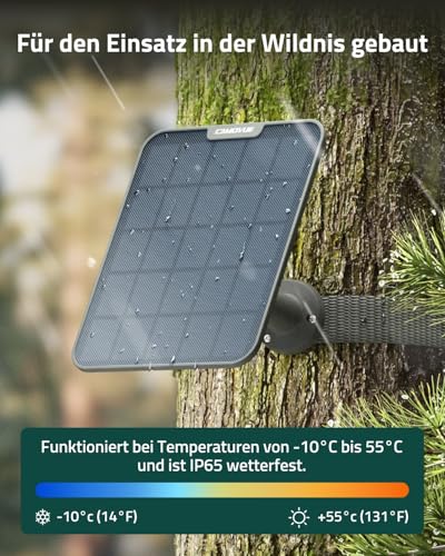CAMOVUE Solarpanel SP-10 für Wildkamera, Kompatibel Reolink Kameras, 6W Schnellladung für Nonstop-Stromversorgung, geeignet für den Außenbereich, Flexible Installation, IP65 Wetterfest
