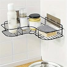 Wall-Mounted Bathroom Organizer | Corner Shelf with Soap Holder & Toothbrush Holder | No-Drill Adhesive Bathroom Rack Set for Bathroom, Kitchen (1, Corner)