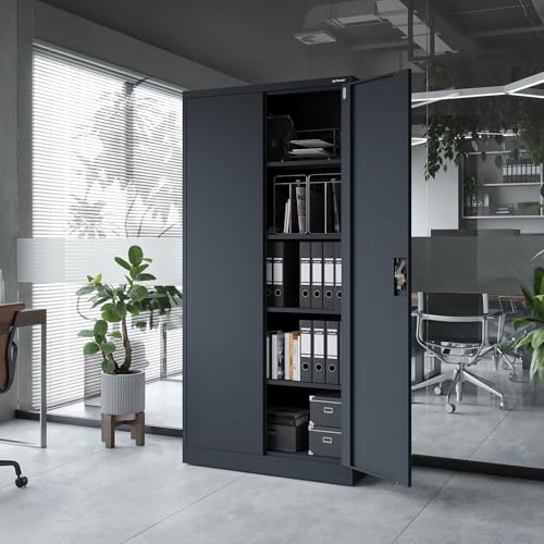 Jan Nowak Metallschrank Jan 185 x 90 x 40 cm - Metall Aktenschrank Abschließbar mit 2 Türen, Mehrzweckschrank mit 5 Ebenen, Büroschrank aus Stahlschrank mit Pulverbeschichtung - Anthrazit