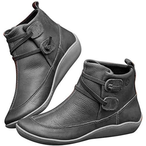 Botas de nieve Starmood para mujer, de piel, tobillo, planas, botas cortas, color Gris, talla 38 EU