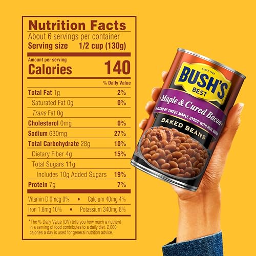 Image of Bush's Best Maple and Cured Bacon Baked Beans, 28 oz | Canned Beans, Blend of Sweet Maple Syrup with Real Bacon, Source of Plant Based Protein and Fiber, Gluten Free
