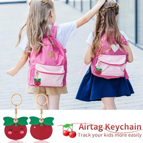 PSRAT Airtag Keychain Holder - Cute Kawaii Faux Leather Case 3-in-1 with Hidden Keychain Cover, Detachable Wrist Strap & Anti-Loss Hand Band, Anti-Scratch Protective Case for Airtag (cherry) - image 4