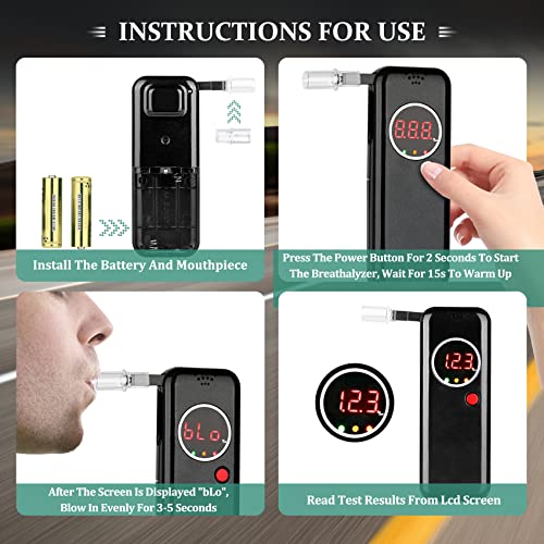 Chaoos Breathalyzer, Portable Professional High Precision Alcohol Tester, Breath Alcohol Tester Lcd Digital Display With 20 Mouthpieces, For Personal/Professional And Home/Party Use (Ad6000Ns-Black) #TOP3