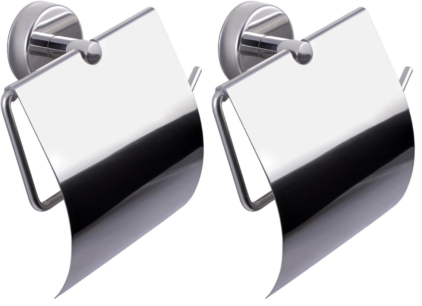 Kapitan Portarrollos de Papel Higiénico con Tapa, Acero Inoxidable AISI 304 18/10, Dispensador de Papel, Montado en la Pared, Acabado Pulido Fabricado en Europa, 20 años de garantía (Paquete de 2)