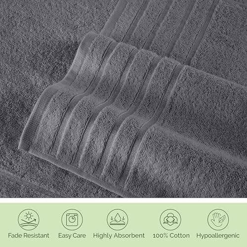 Image of Elegant Comfort 100% Turkish Cotton 4 Lines Viscose Stripe Luxury 2 Pack Bath Towel Set 27 x 54 Inch - Super Soft and Highly Absorbent Premium Hotel Spa Quality Towels for Bathroom Use, Gray