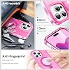 Funda para iPhone 15 Pro Max con Protector de Pantalla Incorporado, Cubierta Protectora de Cuerpo Completo con Soporte Magnético Invisible [Anillo Plegable Resistente], Funda Resistente a Golpes para iPhone 15 Pro Max Rosa 4