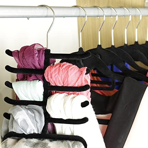 HANGERWORLD Single Black Flocked Tie Rack & Belt Organiser Non-Slip Coat Clothes Accessory Hanger, Metal