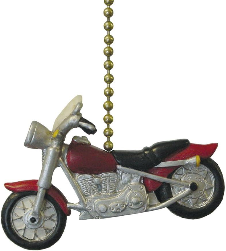 Clementine Design Red Motorcycle Hog Ceiling Fan Pull Chain Light Decorative Extension