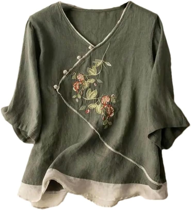 Chinese Traditional Clothes for Women Shirt Style Women's Tang Suit Vintage Top Female Linen Clothing for Embroidery Blouse