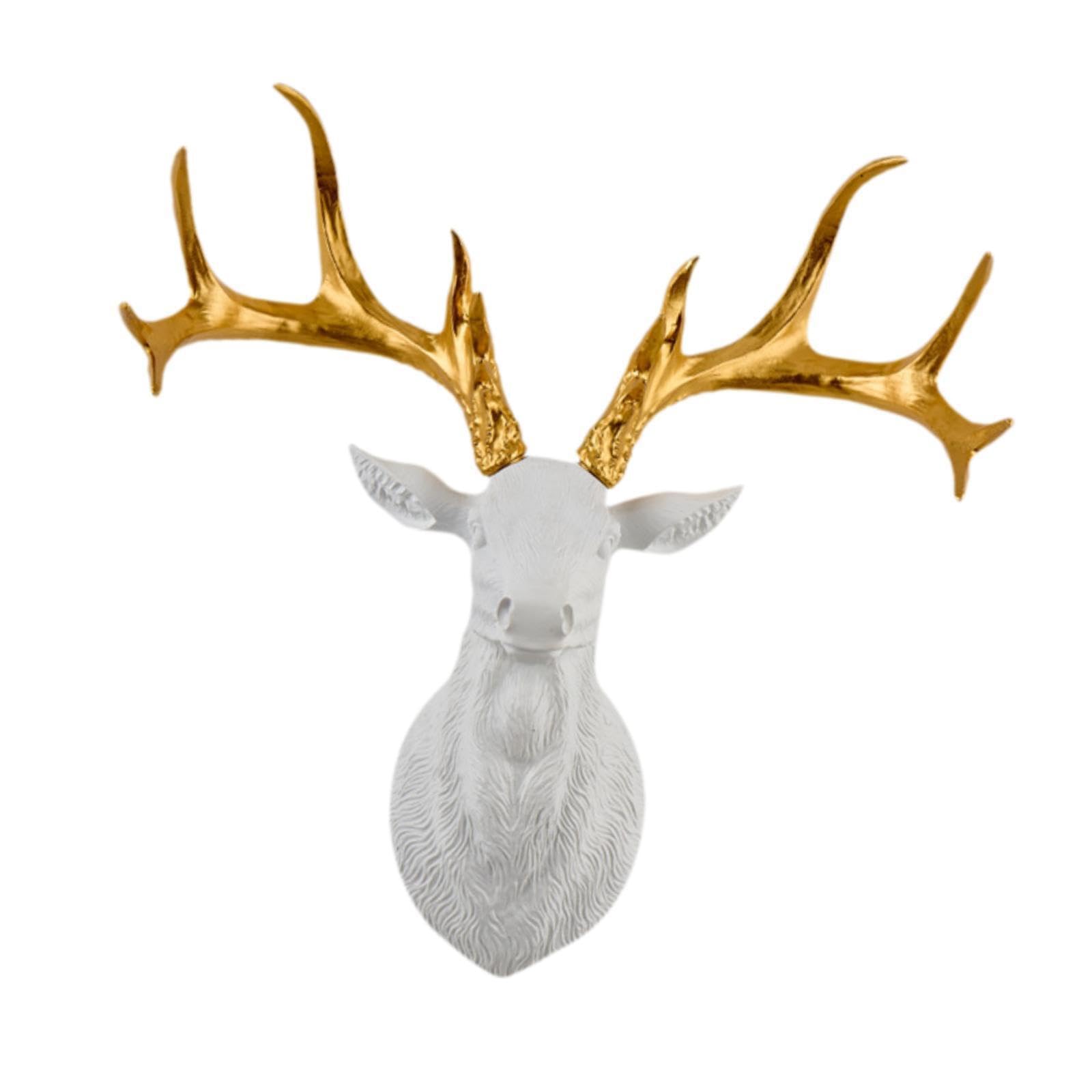 ALCXAZS Artful Deer Head Wall Hanging Decoration Unique Piece Beautifully Crafted Enhancing Any Space In Living Room Bedroom Dining Room And Parties Farmhouse, white gold angle, 31x17.5x30cm