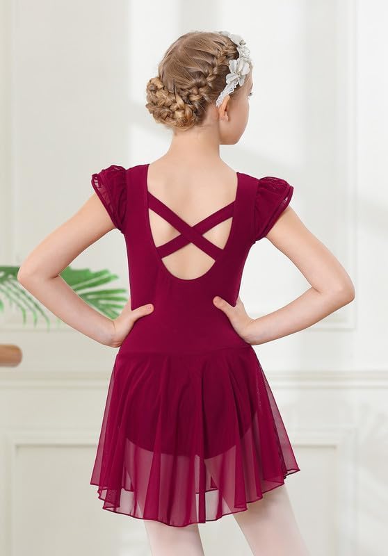  Ballet Leotards for Girls Ballet Leotard with Skirt Toddler Dance Leotards Flutter Sleeve and Criss-Cross Back thumbnail