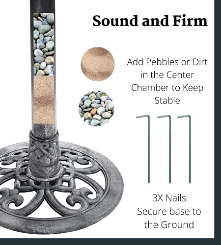 Btexpert Bb5187 Stone Gray Birdbath 28" Height Pedestal Bird Bath Antique Outdoor Garden Decor Vintage Yard Art Resin Fleur De Lis Accents #TOP3