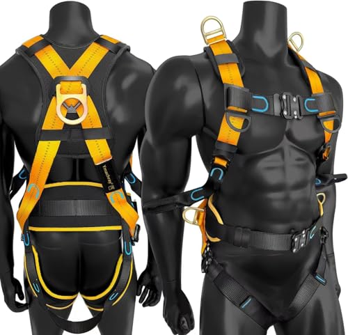 Ymachray Fall Protection Full-Body Safety Harness, Roofing Harness Kit Men Construction Harness,5 Heavy Duty D-rings&Upgrade 4 Quick Buckles(OSHA/ANSI)