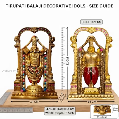 Image of Lord Tirupati Balaji Murti - 8 Inch Golden Polyresin Statue | Handcrafted Venkateswara Idol for Home Temple, Office Desk & Spiritual Gift (Lord Srinivasa Govinda)