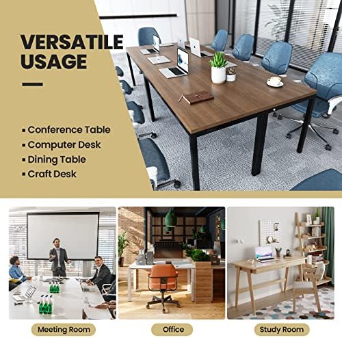 COSTWAY 140 x 60cm Computer Desk, Metal Frame Wooden Conference Table Writing Workstation, Simple Home Office Study Desk PC Laptop Table