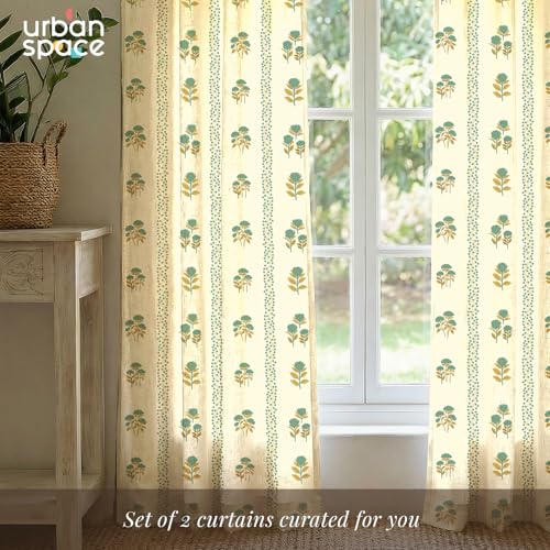 Image of Urban Space 100% Cotton Floral Curtains 8 Feet Long Set of 2, 60-65% Room Darkening, Decorative Curtains with Eyelets /Rings for Hanging, Tieback Included (Grove Sage Green, Long Door - 8 Feet)