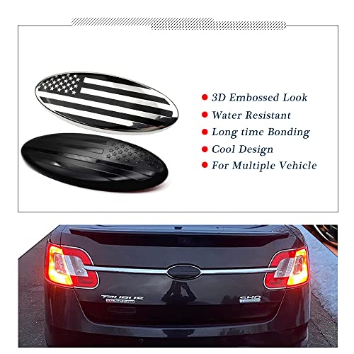 Image of SANRILY 9 Inch Silver Oval American Flag Emblem for Ford F150 F250 F350 9 inch x 3.5 inch Decal Badge Nameplate for Ford Edge Explorer Ranger Car Emblem Replacement Cover