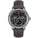 SEAKOSS RED Star - Reloj mecánico automático de doble zona horaria GMT de 45 mm original ST2545 con calendario de movimiento para hombre, reloj de pulsera militar militar luminoso, Negro