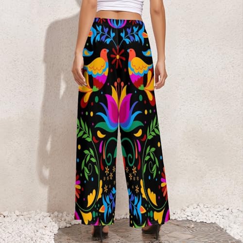 VOSERY Mexican Flower Traditional1 Palazzo Pants for Women, Comfy Womens Wide Leg Baggy Pants, Casual Lounge Pants for Women4